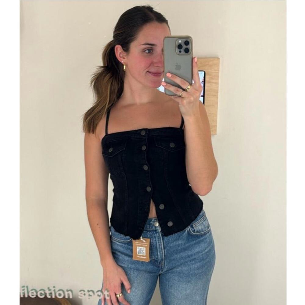 REFORMATION Coco Denim Bustier Top in Vana Black Size 8